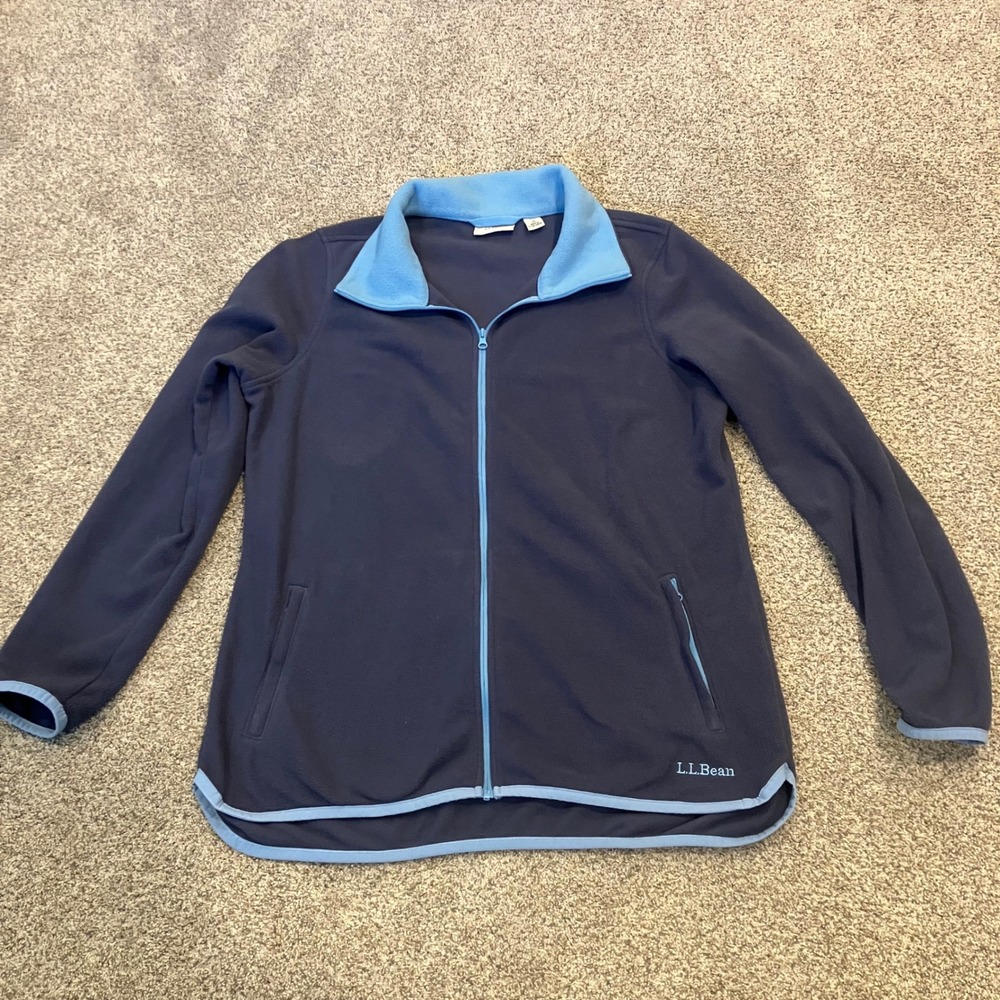 LL Bean Womens Full Zip Fleece Jacket Navy Blue Recycled Polyester Size M Reg